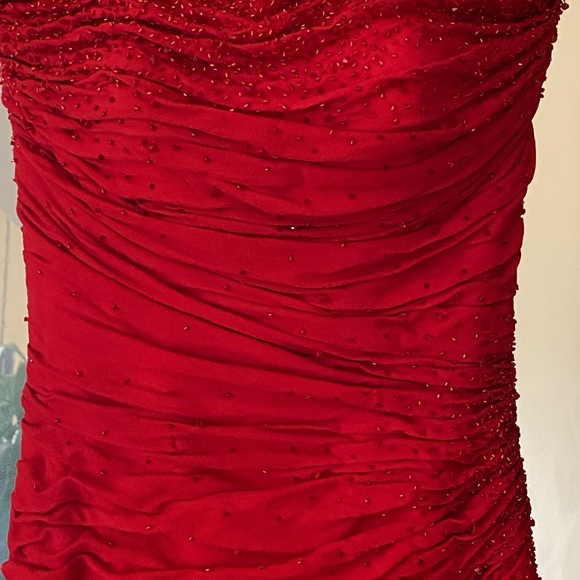 Long Silk Red beaded gown